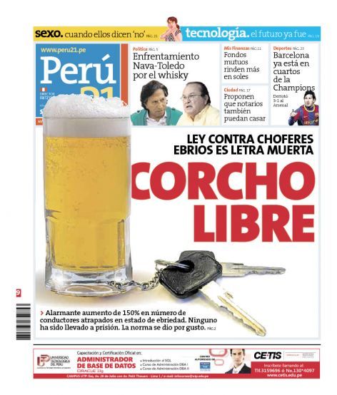 Portada de los diarios de Lima, 09 de Marzo de 2011