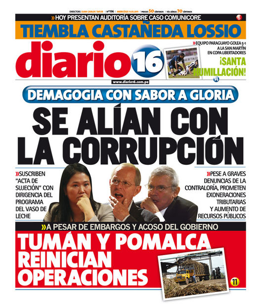 Portada de los diarios de Lima, 09 de Marzo de 2011