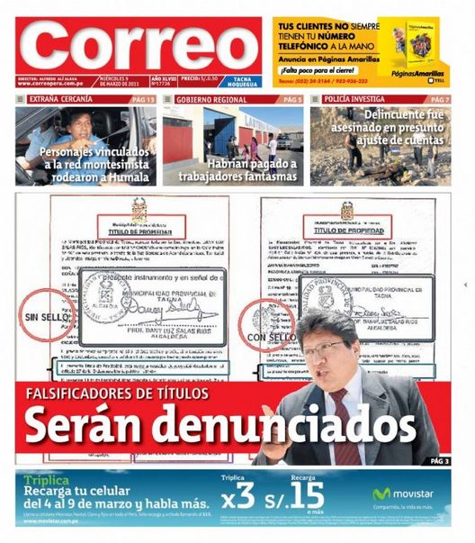 Portada de los diarios de Lima, 09 de Marzo de 2011