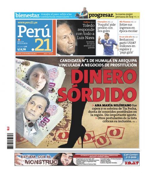 Portada de los diarios de Lima, 10 de Marzo de 2011