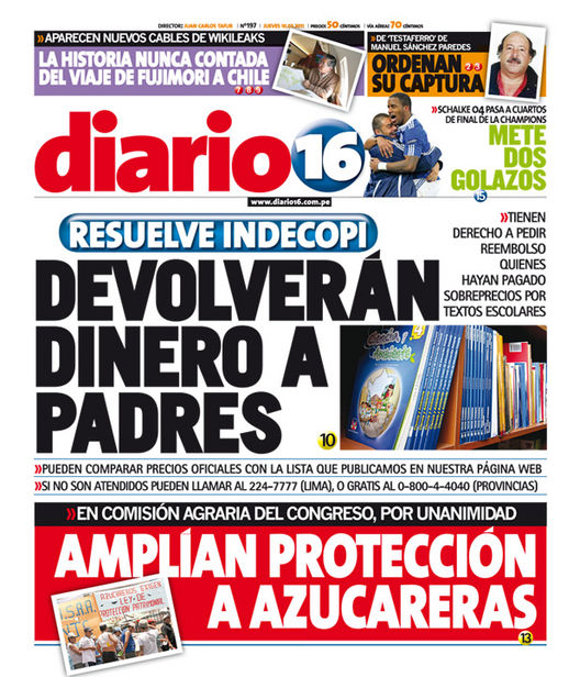 Portada de los diarios de Lima, 10 de Marzo de 2011