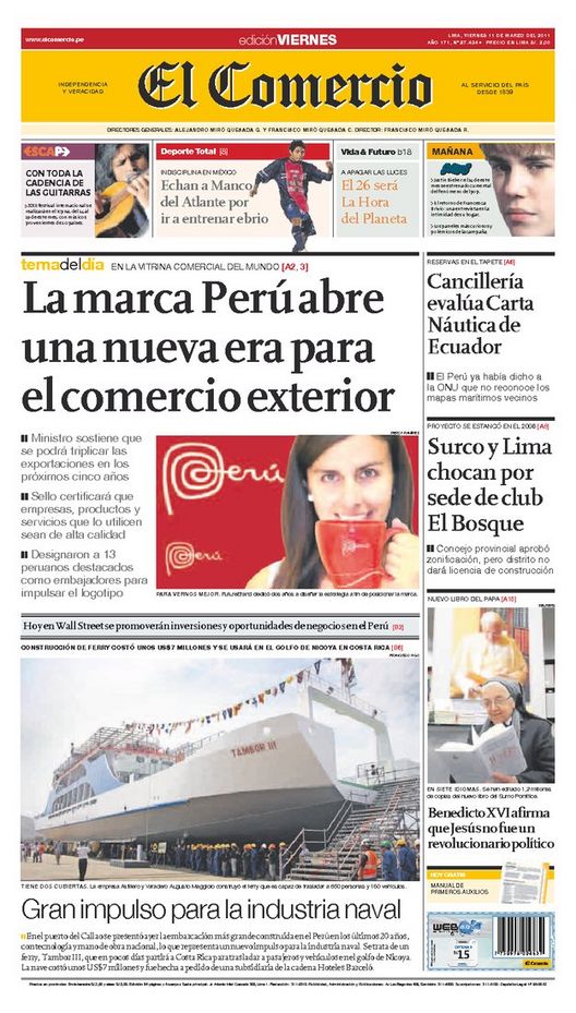 Portada de los diarios de Lima, 11 de Marzo de 2011