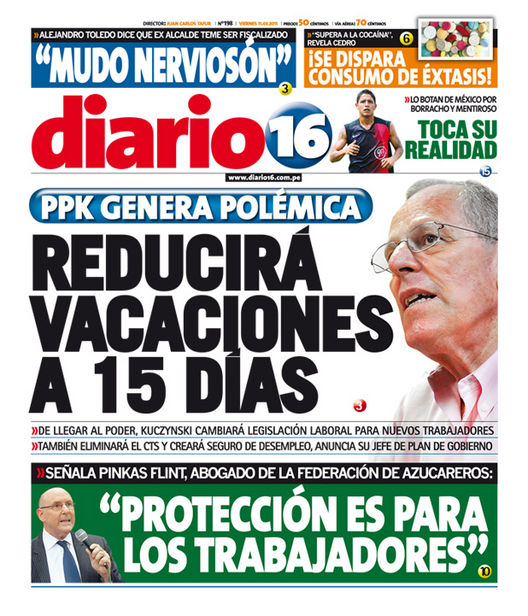 Portada de los diarios de Lima, 11 de Marzo de 2011