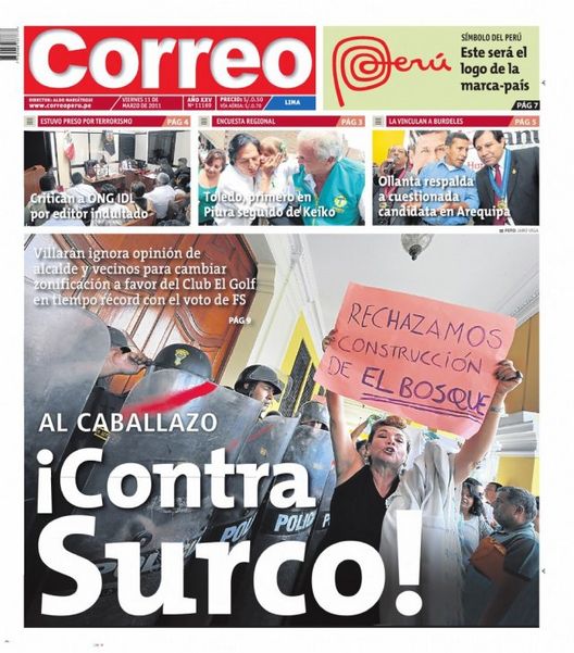 Portada de los diarios de Lima, 11 de Marzo de 2011