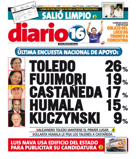 Portada de los diarios de Lima, 14 de Marzo de 2011