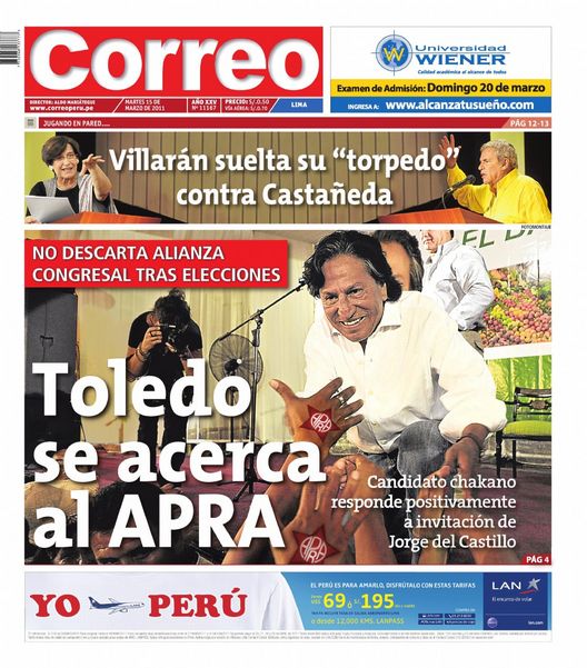 Portada de los diarios de Lima, 15 de Marzo de 2011