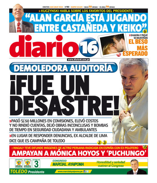 Portada de los diarios de Lima, 15 de Marzo de 2011