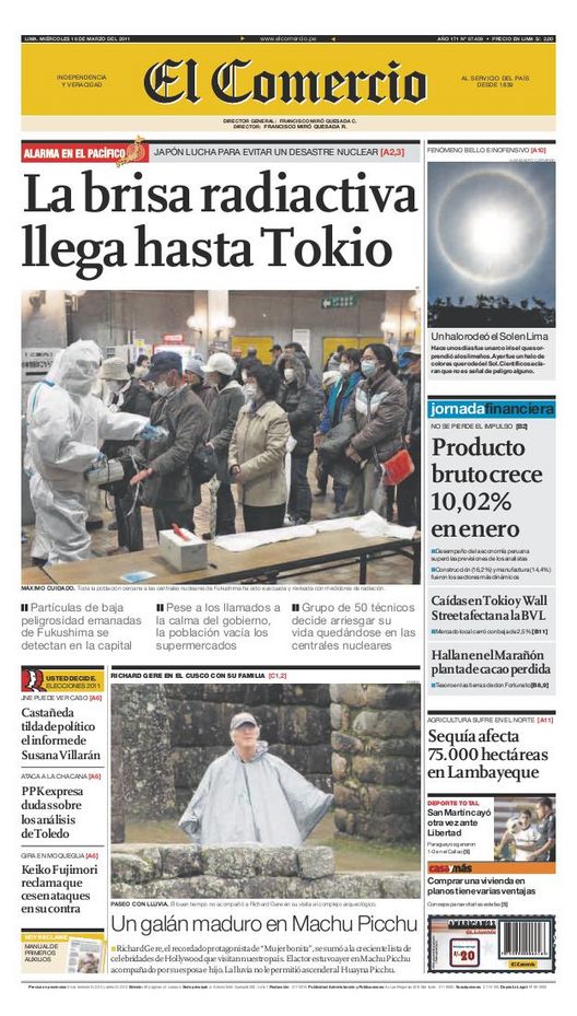 Portada de los diarios de Lima, 16 de Marzo de 2011