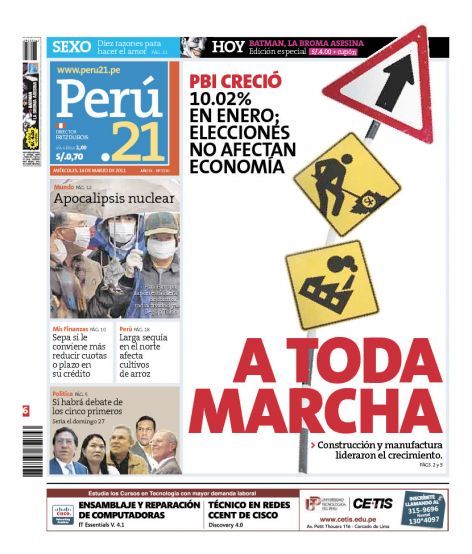 Portada de los diarios de Lima, 16 de Marzo de 2011