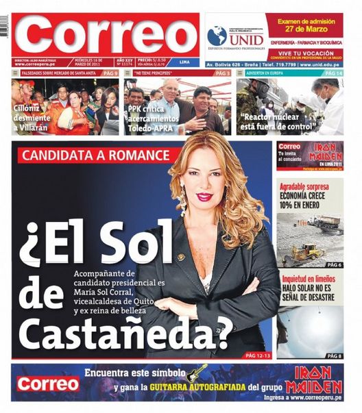 Portada de los diarios de Lima, 16 de Marzo de 2011