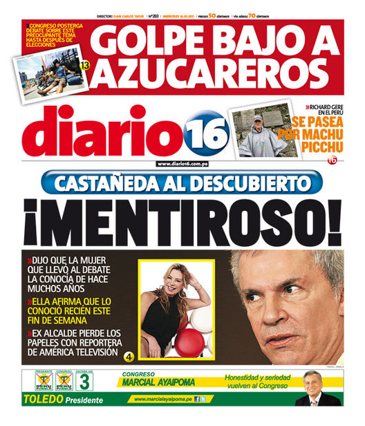 Portada de los diarios de Lima, 16 de Marzo de 2011
