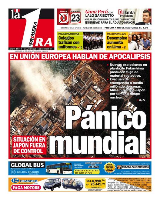 Portada de los diarios de Lima, 16 de Marzo de 2011