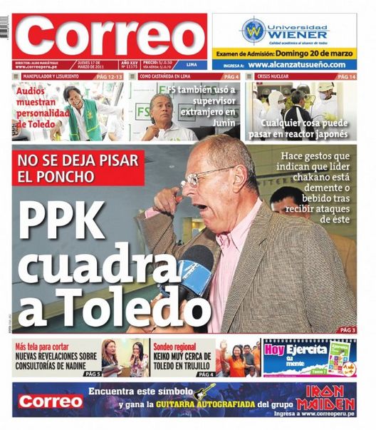 Portada de los diarios de Lima, 17 de Marzo de 2011