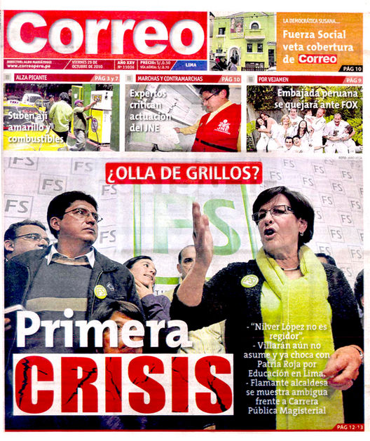 Portada de los diarios de Lima, 29 octubre 2010