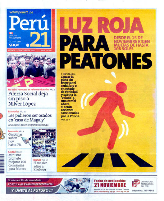 Portada de los diarios de Lima, 29 octubre 2010