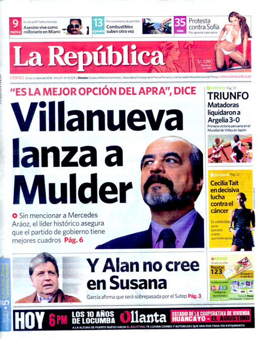 Portada de los diarios de Lima, 29 octubre 2010