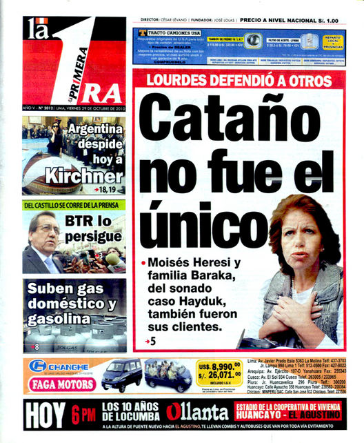 Portada de los diarios de Lima, 29 octubre 2010
