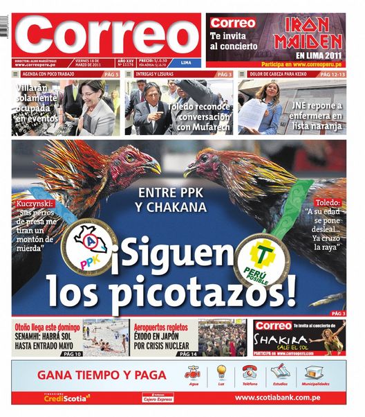 Portada de los diarios de Lima, 18 de Marzo de 2011