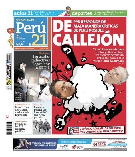 Portada de los diarios de Lima, 18 de Marzo de 2011