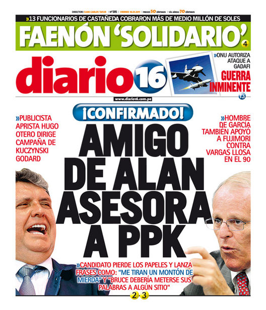 Portada de los diarios de Lima, 18 de Marzo de 2011
