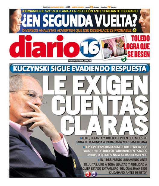 Portada de los diarios de Lima, 22 de Marzo de 2011