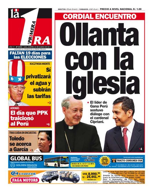 Portada de los diarios de Lima, 22 de Marzo de 2011
