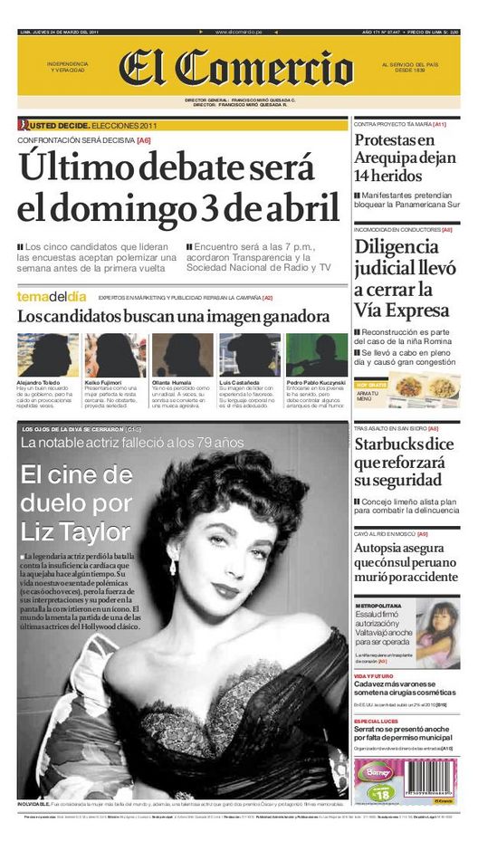 Portada de los diarios de Lima, 24 de Marzo de 2011