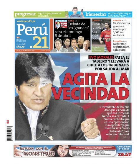 Portada de los diarios de Lima, 24 de Marzo de 2011