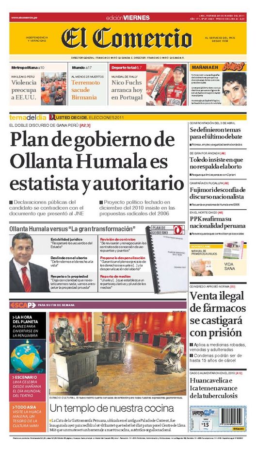 Portada de los diarios de Lima, 25 de Marzo de 2011