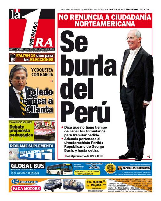Portada de los diarios de Lima, 25 de Marzo de 2011