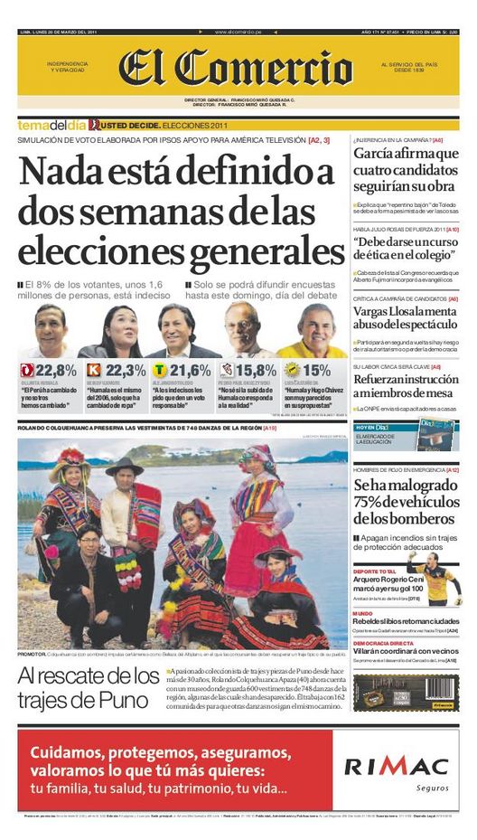 Portada de los diarios de Lima, 28 de Marzo de 2011