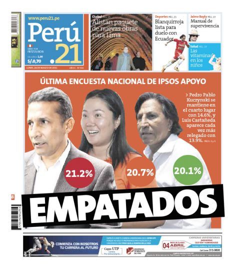 Portada de los diarios de Lima, 28 de Marzo de 2011