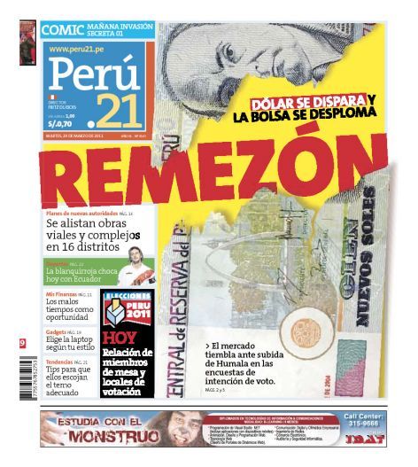 Portada de los diarios de Lima, 29 de Marzo de 2011