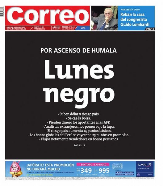 Portada de los diarios de Lima, 29 de Marzo de 2011