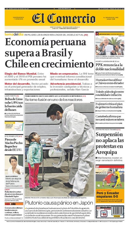 Portada de los diarios de Lima, 30 de Marzo de 2011