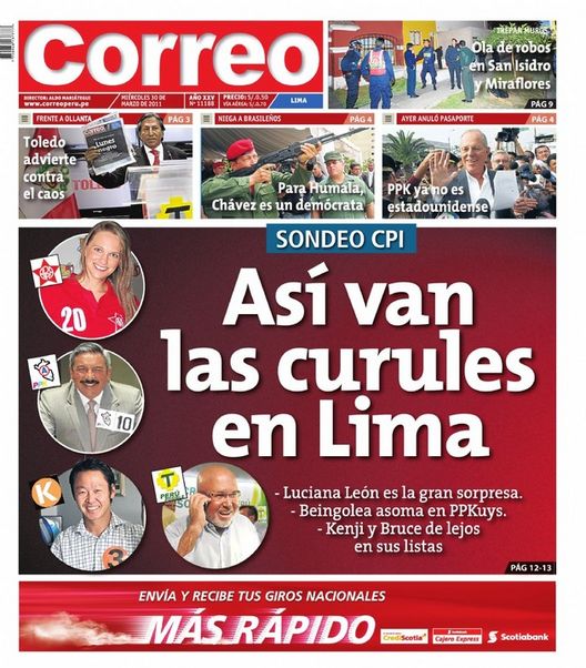 Portada de los diarios de Lima, 30 de Marzo de 2011