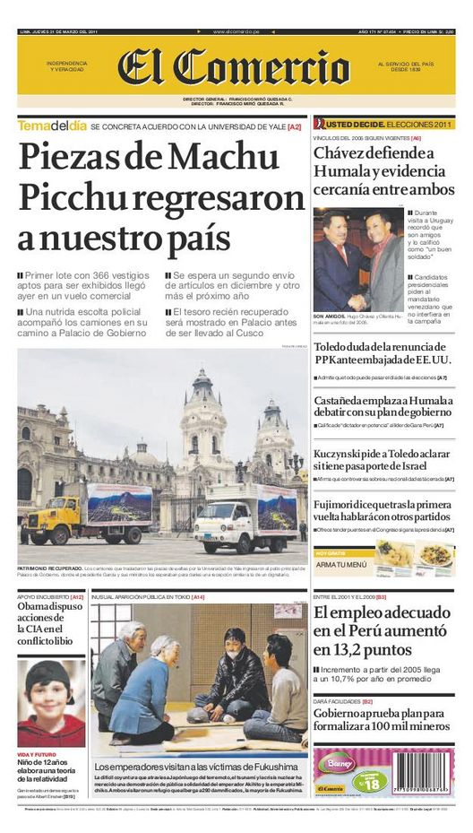 Portada de los diarios de Lima, 31 de Marzo de 2011