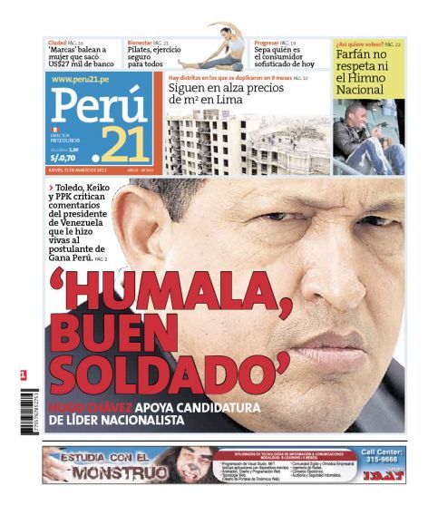 Portada de los diarios de Lima, 31 de Marzo de 2011