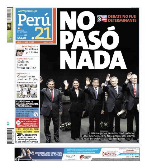 Portada de los diarios de Lima, 04 de Abril de 2011