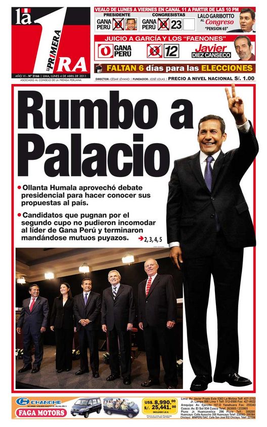 Portada de los diarios de Lima, 04 de Abril de 2011