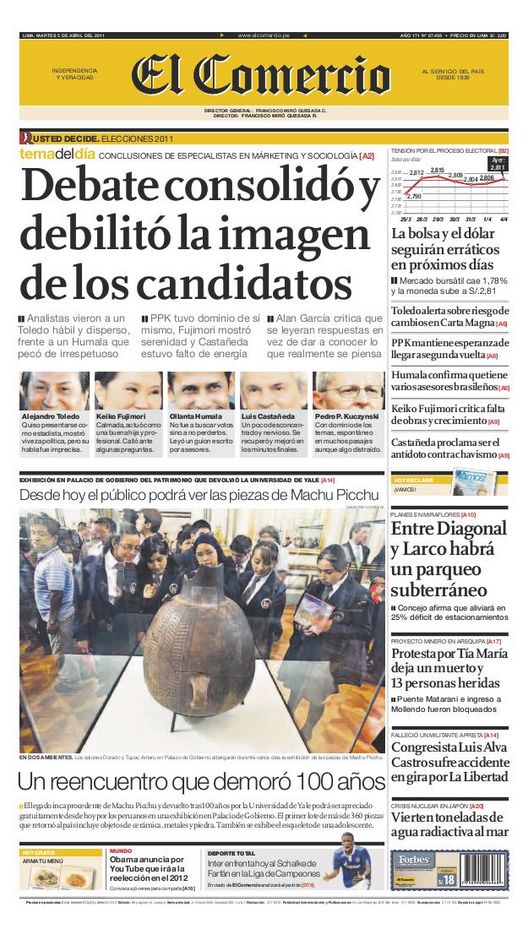 Portada de los diarios de Lima, 05 de Abril de 2011