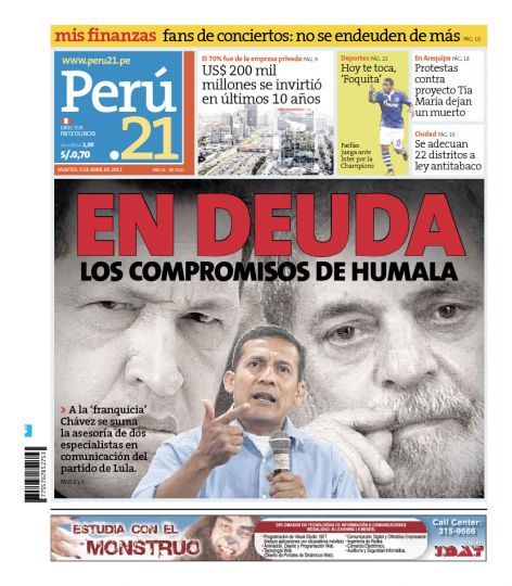 Portada de los diarios de Lima, 05 de Abril de 2011