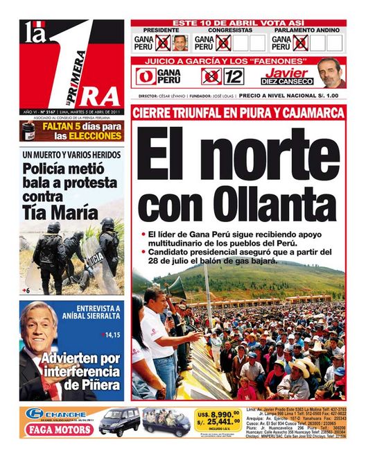 Portada de los diarios de Lima, 05 de Abril de 2011