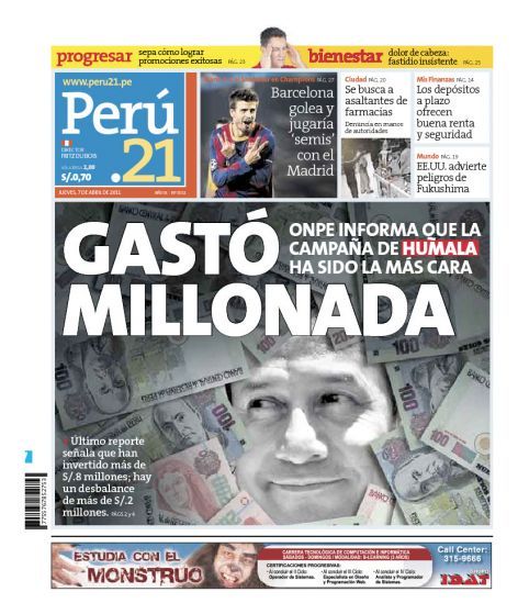 Portada de los diarios de Lima, 07 de Abril de 2011