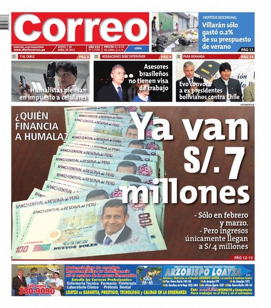 Portada de los diarios de Lima, 07 de Abril de 2011
