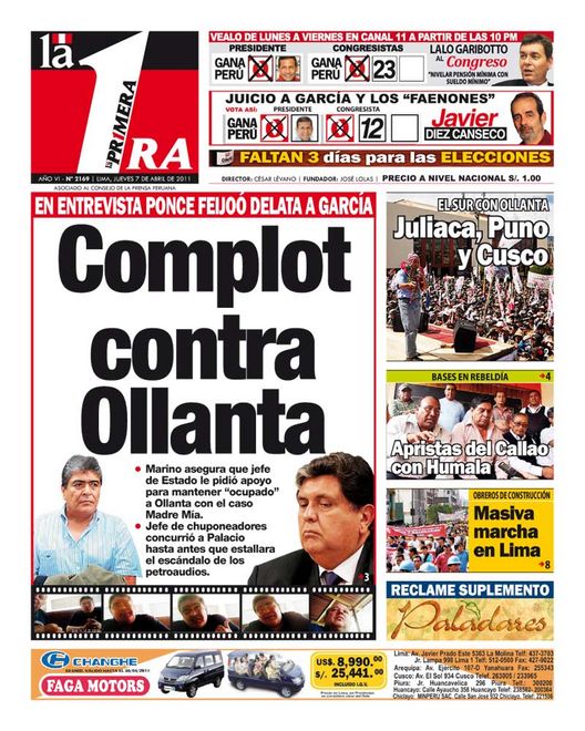 Portada de los diarios de Lima, 07 de Abril de 2011