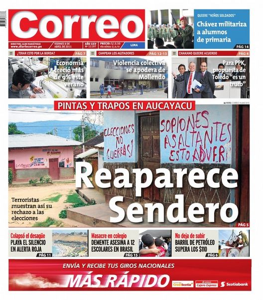 Portada de los diarios de Lima, 08 de Abril de 2011