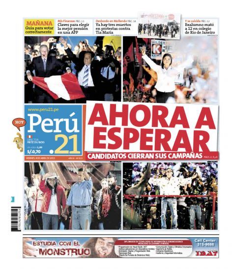 Portada de los diarios de Lima, 08 de Abril de 2011