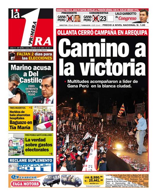 Portada de los diarios de Lima, 08 de Abril de 2011