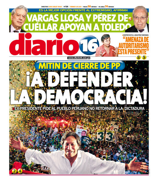 Portada de los diarios de Lima, 08 de Abril de 2011